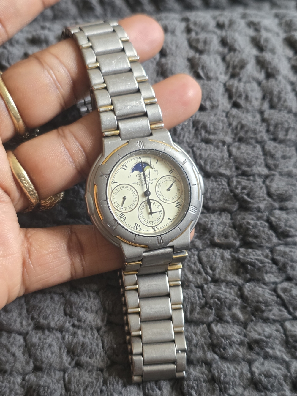 Collectible Citizen Titane Two-Tone Silver and Gold Accent Moonphase 4310